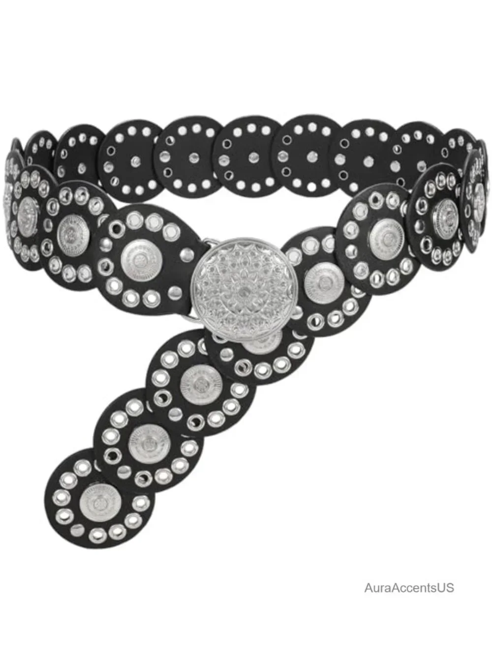 Vintage Western PU Leather Disc Waist Belt with Concho for Dress Jeans